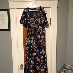 Blue floral wrap dress